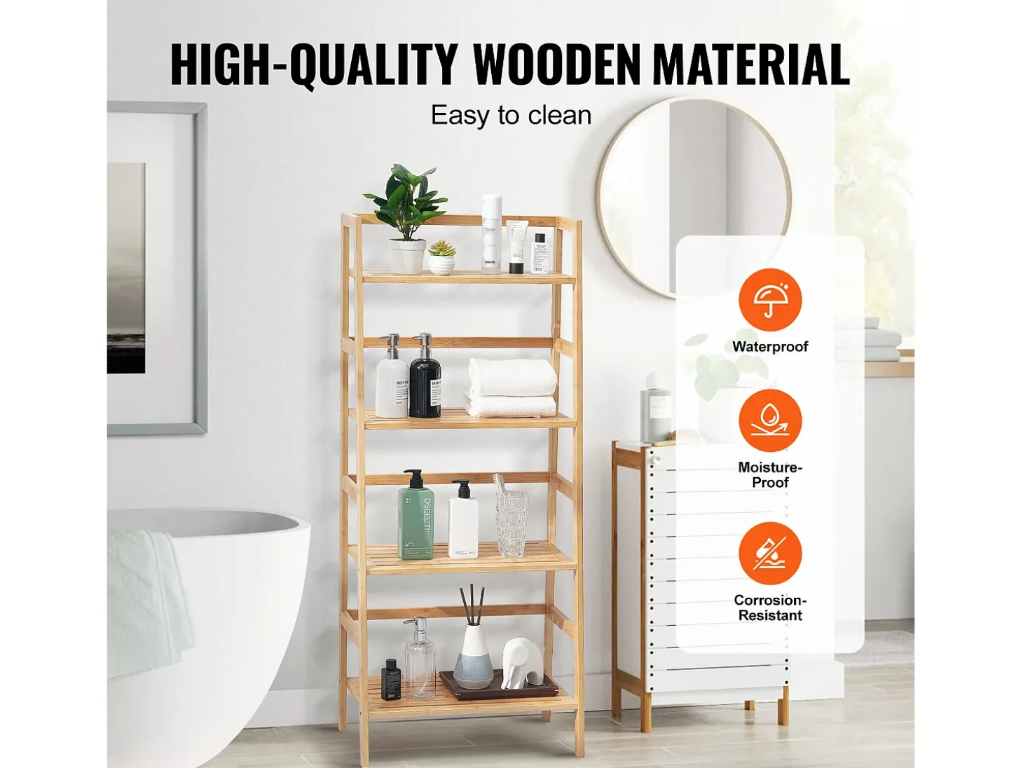 Prateleira SucceBuy de Bambu com 4 Níveis Prateleira de Armazenamento em Escada Trapezoidal para Banheiro, Quarto, Escritório, Estudo, Madeira Natural