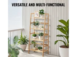 Prateleira SucceBuy de Bambu com 4 Níveis Prateleira de Armazenamento em Escada Trapezoidal para Banheiro, Quarto, Escritório, Estudo, Madeira Natural