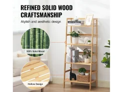 Prateleira SucceBuy de Bambu com 4 Níveis Prateleira de Armazenamento em Escada Trapezoidal para Banheiro, Quarto, Escritório, Estudo, Madeira Natural