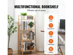 Prateleira SucceBuy de Bambu com 4 Níveis Prateleira de Armazenamento em Escada Trapezoidal para Banheiro, Quarto, Escritório, Estudo, Madeira Natural