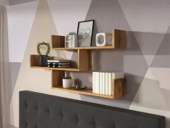 Prateleira suspensa de três níveis, prateleira de parede moderna para sala, 119 cm carvalho wotan