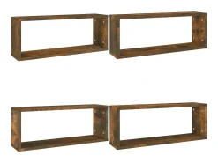 Prateleiras parede 4 pcs madeira processada 60x15x23 cm fumado PT176267