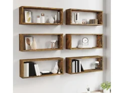 Prateleiras parede 6 pcs madeira processada 60x15x23 cm fumado