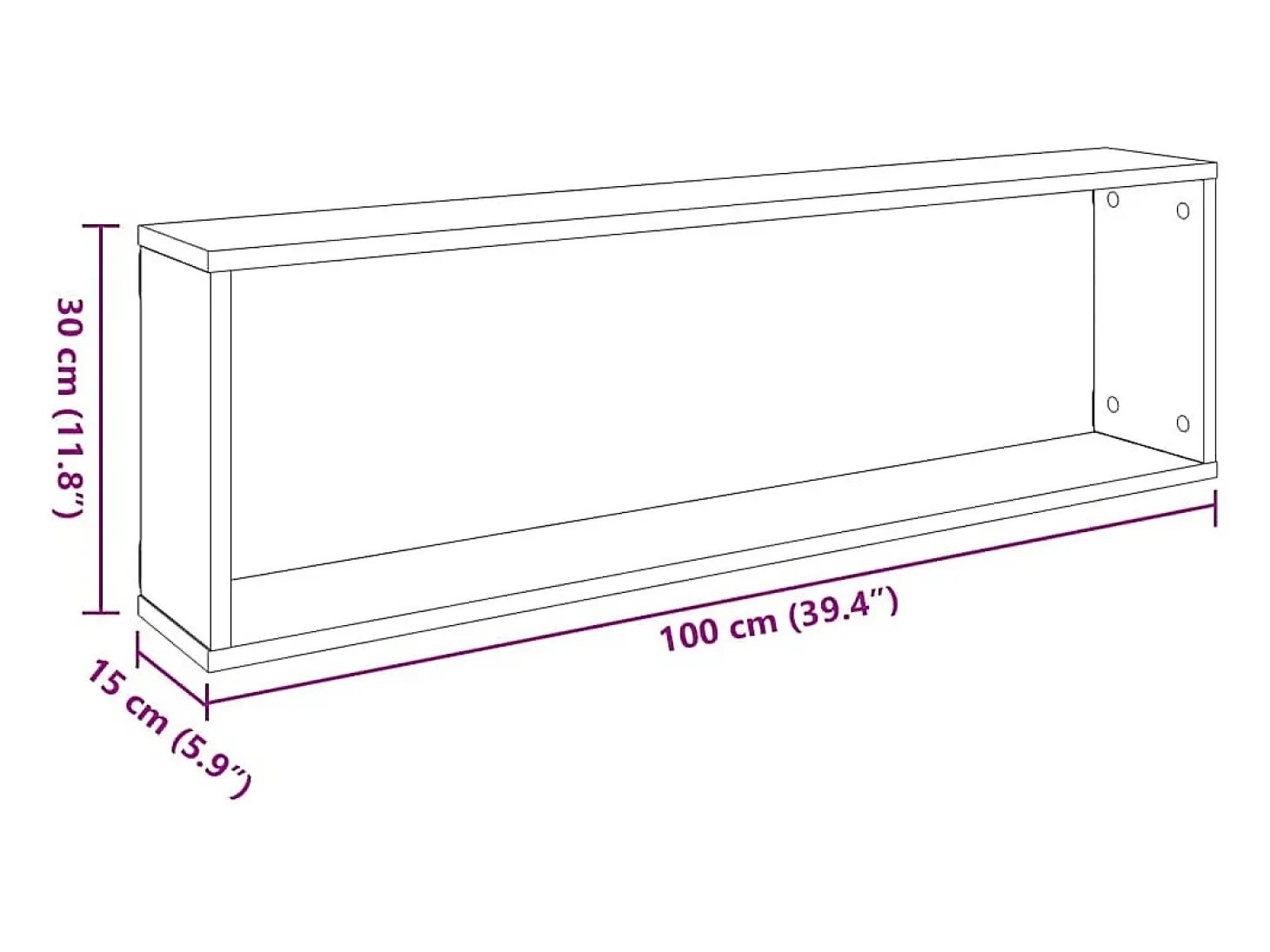 Prateleiras parede forma cubo 4pcs deriv. madeira 100x15x30 cm