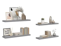 Prateleiras parede suspensas 4 pcs 90x23,5x3,8cm MDF cinzento
