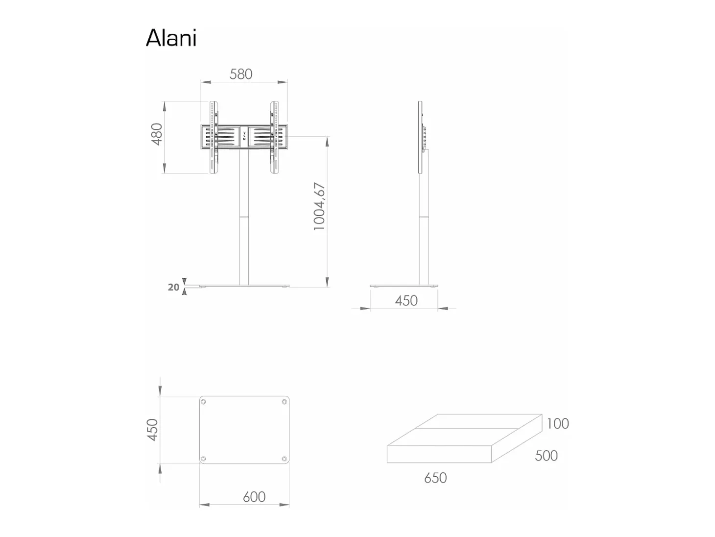 Pés de suporte de TV Alani Vidro transparente A. 100 x L. 60 x P. 45 cm