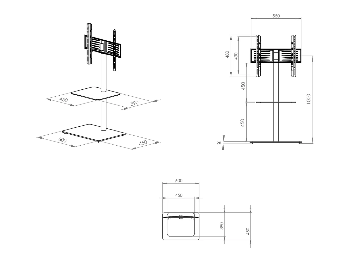 Pés de suporte de TV Alani Vidro transparente A. 100 x L. 60 x P. 45 cm