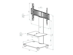 Pés de suporte de TV Tosal Vidro preto A. 100 x L. 60 x P. x 44 cm
