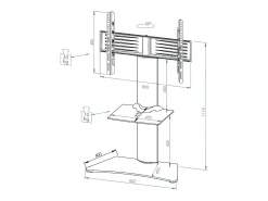 Pés de suporte de TV Zental Vidro fosco A. 111 x L. 80 x D 40 cm