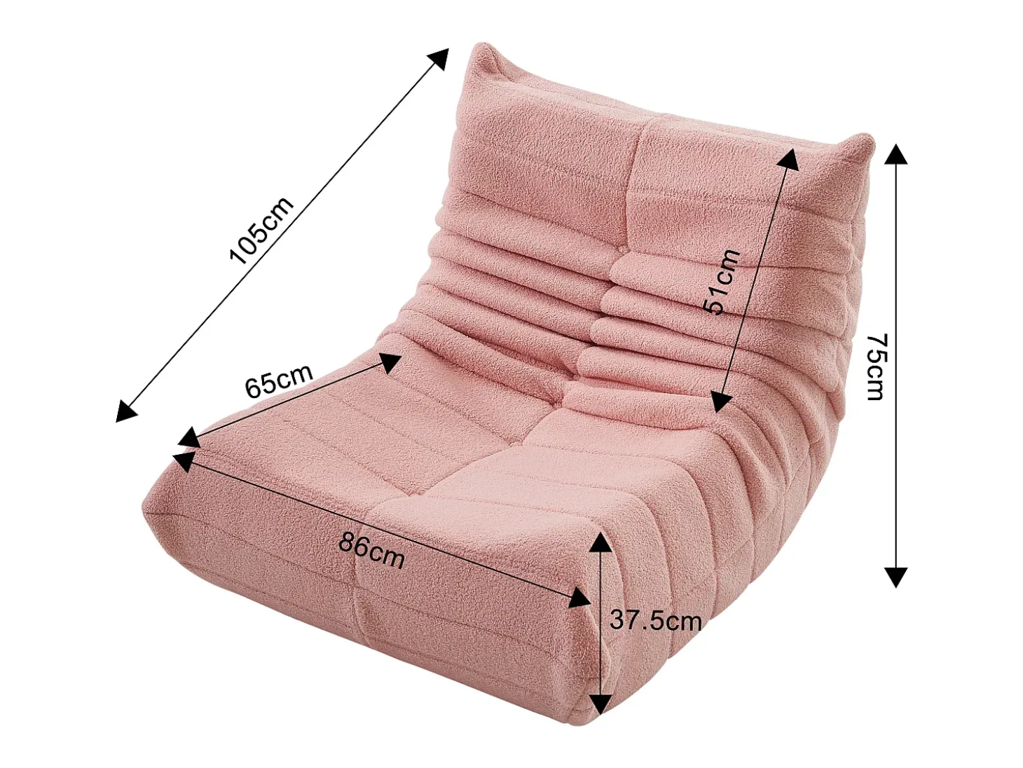 Puf de lã de cordeiro para adultos, design acolchoado, sofá preguiçoso para um canto aconchegante, rosa