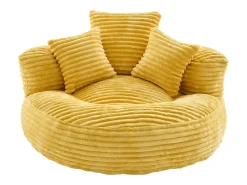 Puf em bombazine - Com 3 almofadas - Amarelo mostarda
