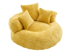 Puf em bombazine - Com 3 almofadas - Amarelo mostarda