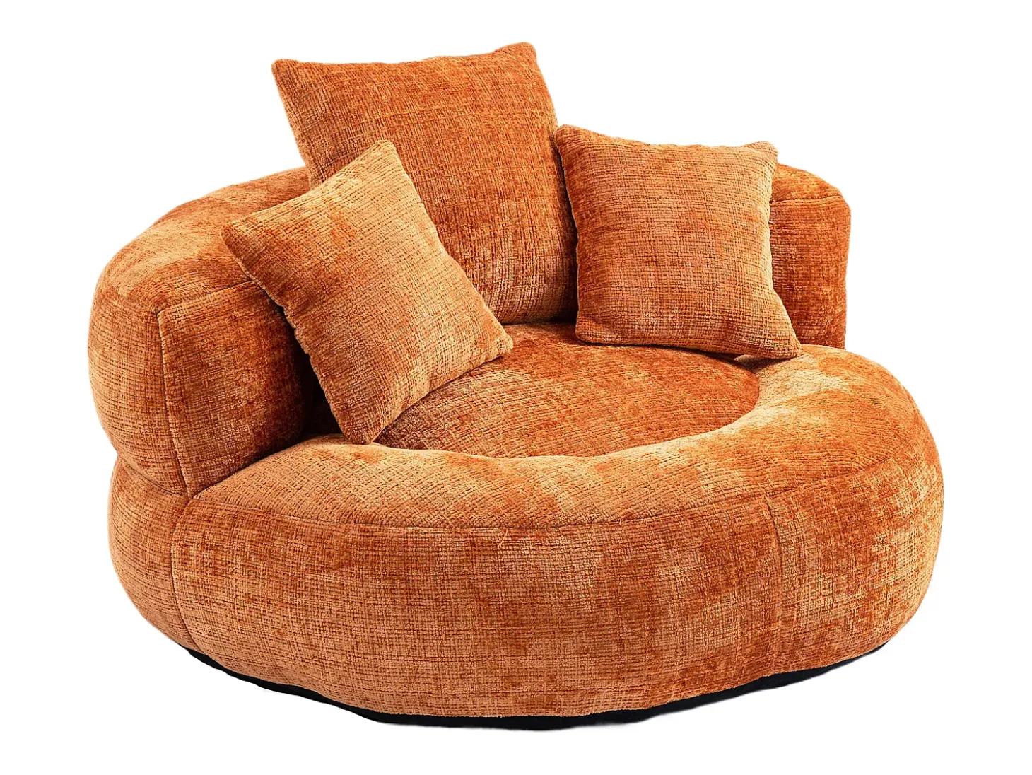 Puff com 3 almofadas - Para adultos e crianças - Chenille laranja, não necessita de montagem