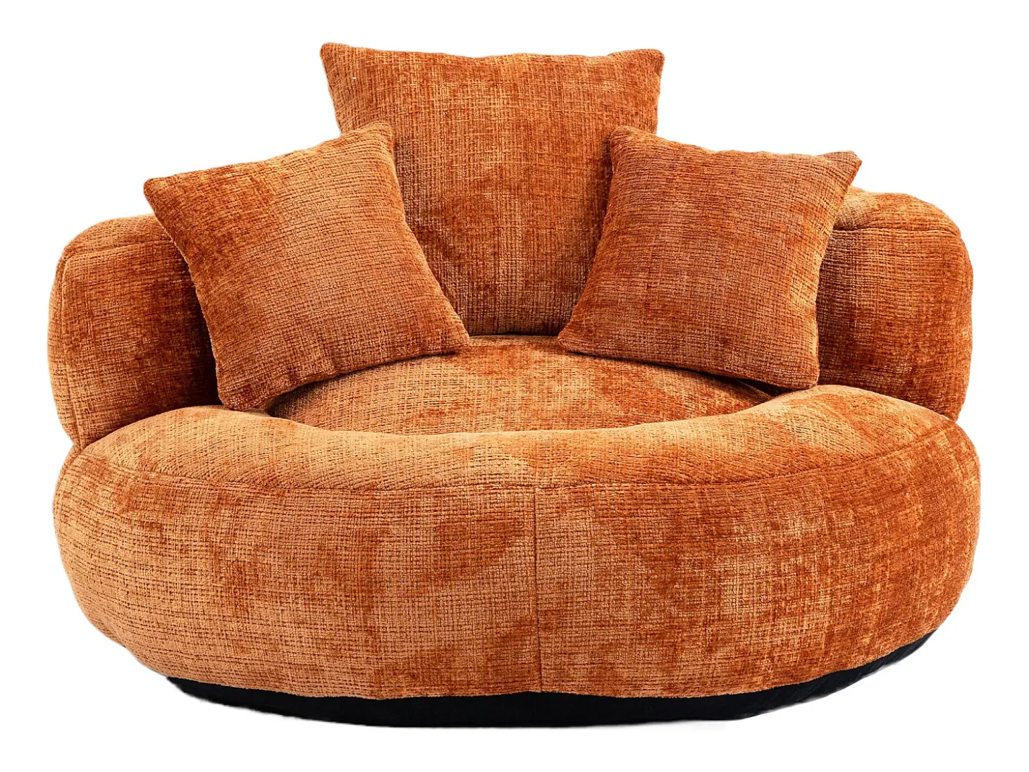Puff com 3 almofadas - Para adultos e crianças - Chenille laranja, não necessita de montagem