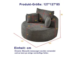Puff Redondo de Chenille, Espuma Alta Densidade, com 3 Almofadas, Cinza, 127x127x85cm