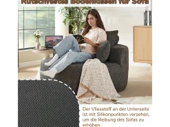 Puff Redondo de Chenille, Espuma Alta Densidade, com 3 Almofadas, Cinza, 127x127x85cm