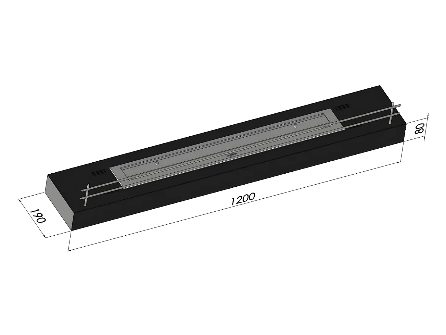 Queimador a bioetanol com bancada em aço inoxidável preto mate 120cm com vidro