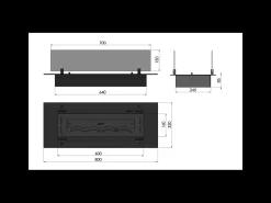 Queimador de bioetanol 80cm em aço inoxidável preto, embutido ou independente, 1,2 litros com copos incluídos