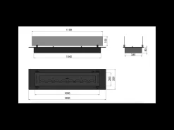 Queimador de bioetanol 120cm em aço inoxidável preto, embutido ou independente, 4 litros com copos incluídos