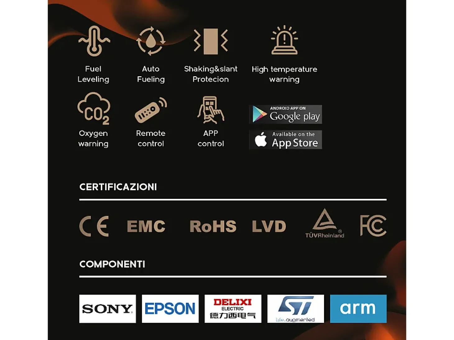 Queimador de bioetanol de inserção automática inteligente APP integrado 70 PRO-LINE
