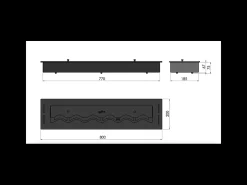 Queimador de bioetanol preto embutido de 80 cm em aço inoxidável, 3 lt