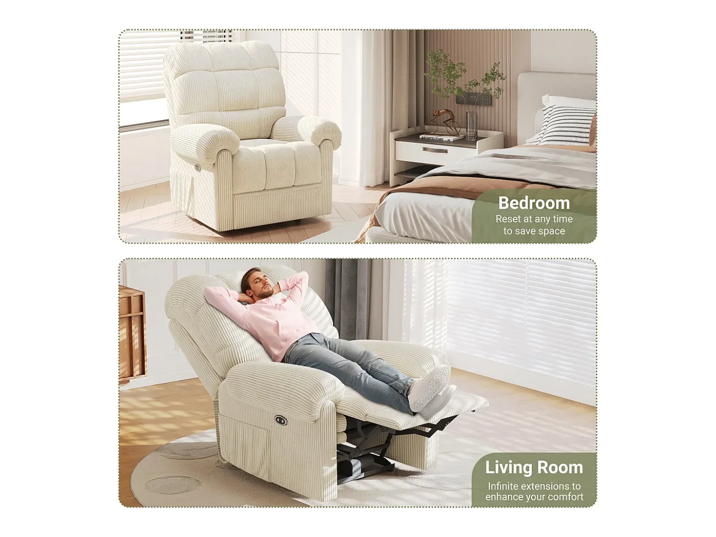 Relax poltrona poltrona poltrona elétrica, cadeira de lazer ajustável com USB, encosto ajustável, anti -estático com apoio para os pés - 96x97x104cm bege bege bege