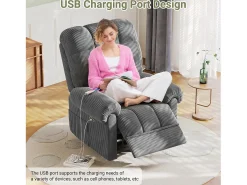 Relaxe a cadeira de veludo elétrica da poltrona, com USB, encosto ajustável, anti -estático com apoio para os pés - 96x97x104cm cinza cinza