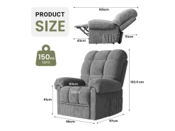 Relaxe a cadeira de veludo elétrica da poltrona, com USB, encosto ajustável, anti -estático com apoio para os pés - 96x97x104cm cinza cinza