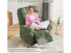 Relaxe a poltrona elétrica de poltrona, cadeira de lazer ajustável com USB, encosto ajustável, anti -estático com apoio para os pés - 96x97x104cm verde