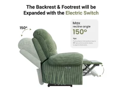 Relaxe a poltrona elétrica de poltrona, cadeira de lazer ajustável com USB, encosto ajustável, anti -estático com apoio para os pés - 96x97x104cm verde