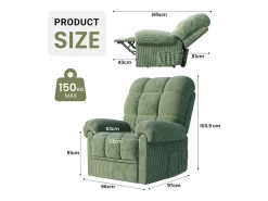 Relaxe a poltrona elétrica de poltrona, cadeira de lazer ajustável com USB, encosto ajustável, anti -estático com apoio para os pés - 96x97x104cm verde