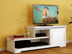 Rene | Móvel TV com 2 portas de correr em MDF branco