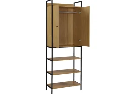 Roupeiro aberto. 2 portas, 3 prateleiras, 1 barra de pendurados. Carvalho e preto - TAPORA