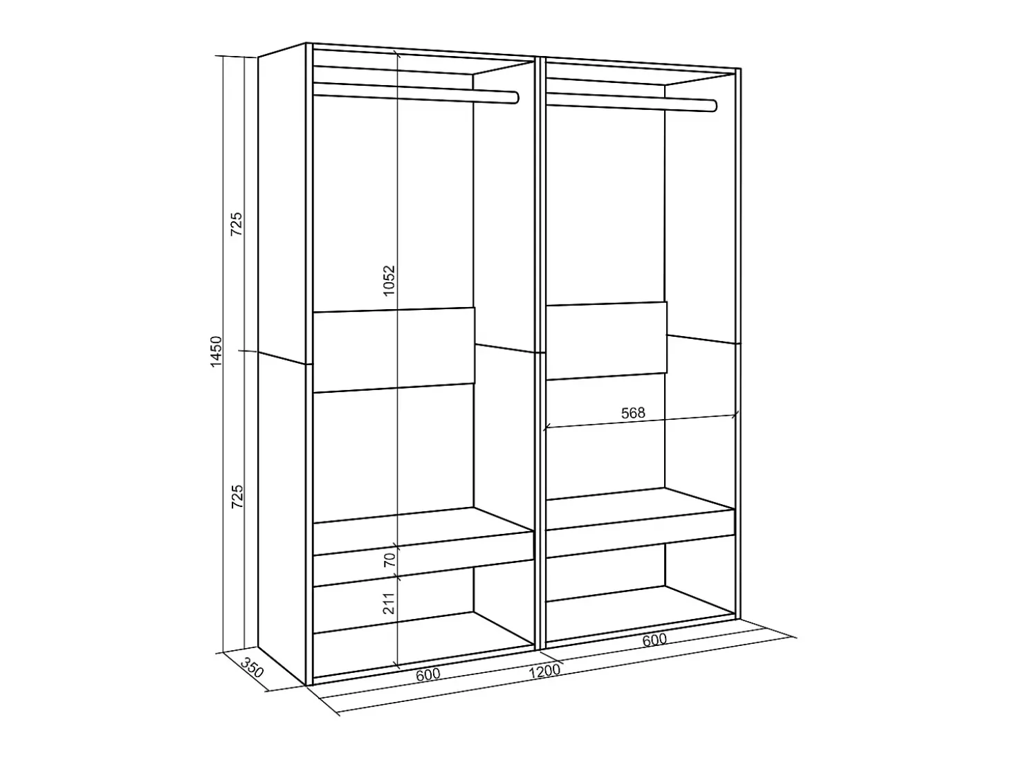 Roupeiro aberto, 120x35x145cm, Para quarto, dormitório, Barra e Prateleira, Cimento