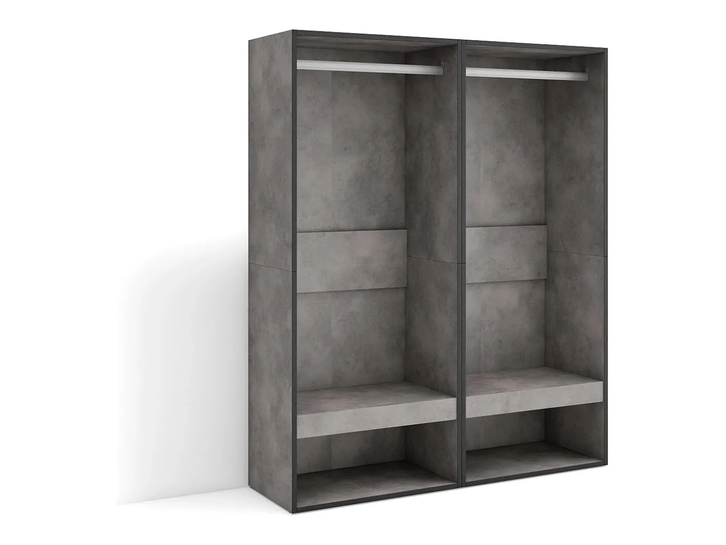 Roupeiro aberto, 120x35x145cm, Para quarto, dormitório, Barra e Prateleira, Cimento
