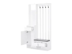 Roupeiro branco com 3 gavetas, 1 porta, 4 ganchos e painel perfurado, 100 x 35 x 180 cm