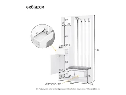 Roupeiro branco com 3 gavetas, 1 porta, 4 ganchos e painel perfurado, 100 x 35 x 180 cm