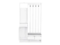 Roupeiro branco com 3 gavetas, 1 porta, 4 ganchos e painel perfurado, 100 x 35 x 180 cm