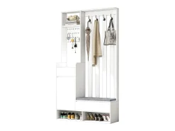 Roupeiro branco com 3 gavetas, 1 porta, 4 ganchos e painel perfurado, 100 x 35 x 180 cm