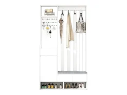 Roupeiro branco com 3 gavetas, 1 porta, 4 ganchos e painel perfurado, 100 x 35 x 180 cm