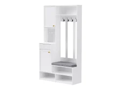 Roupeiro branco com 2 portas, 1 gaveta, 4 ganchos e 1 banco, 100x30x180cm