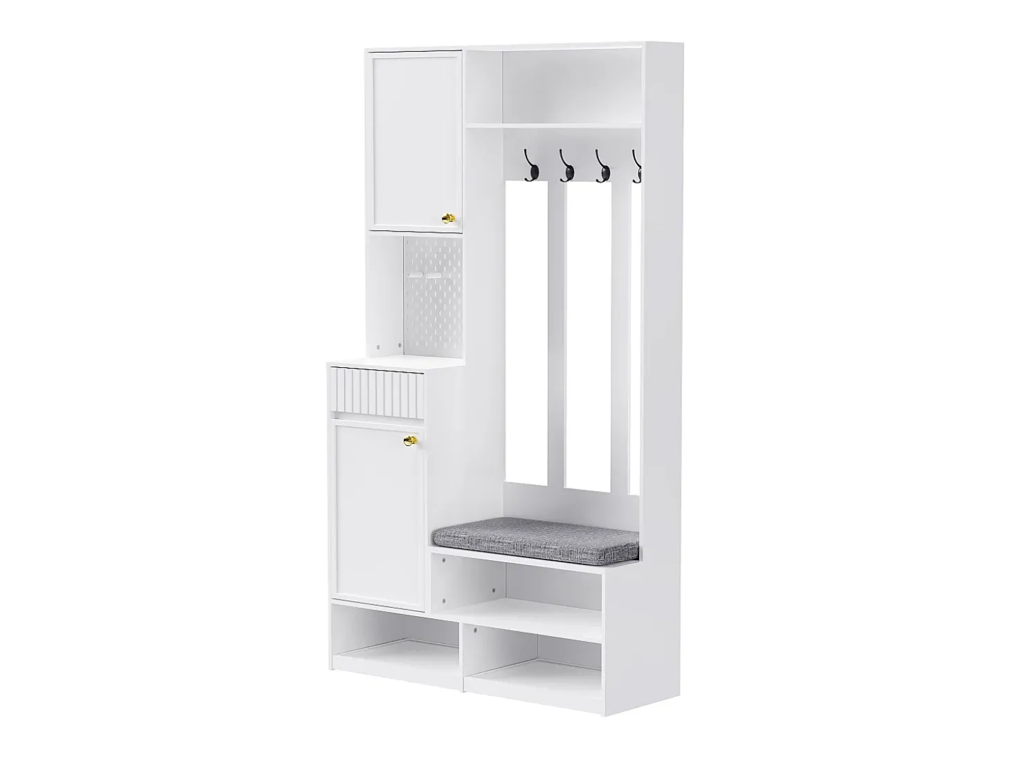 Roupeiro branco com 2 portas, 1 gaveta, 4 ganchos e 1 banco, 100x30x180cm