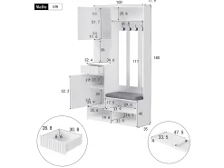 Roupeiro branco com 2 portas, 1 gaveta, 4 ganchos e 1 banco, 100x30x180cm