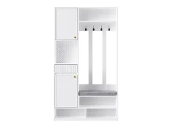 Roupeiro branco com 2 portas, 1 gaveta, 4 ganchos e 1 banco, 100x30x180cm