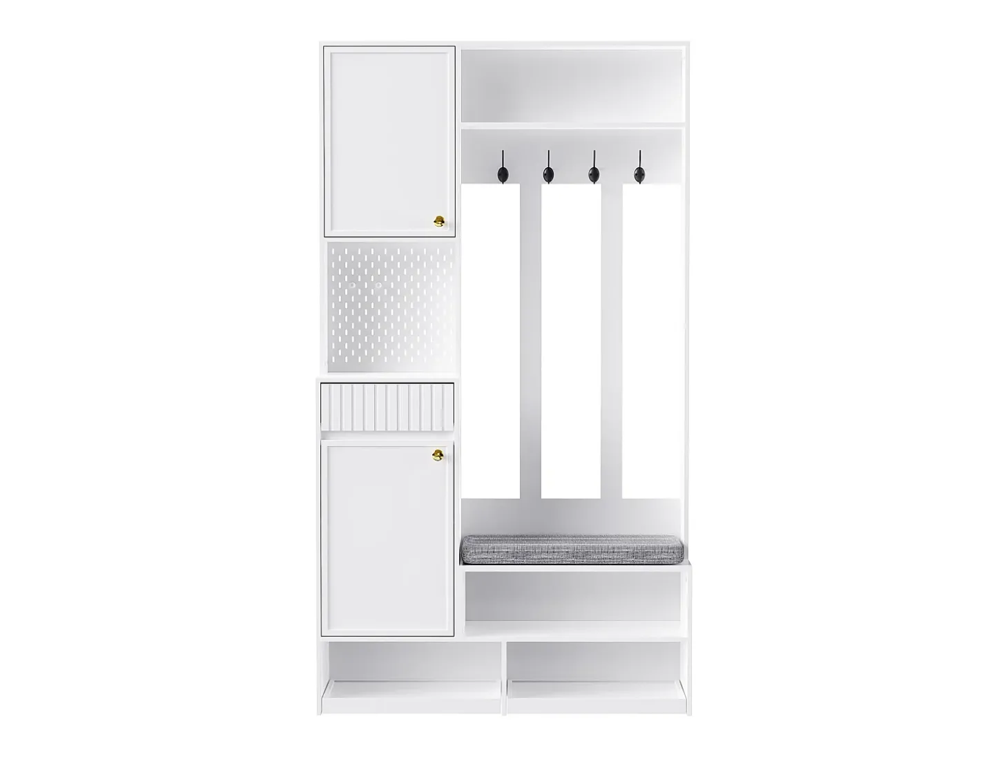 Roupeiro branco com 2 portas, 1 gaveta, 4 ganchos e 1 banco, 100x30x180cm