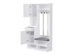 Roupeiro branco com 2 portas, 1 gaveta, 4 ganchos e 1 banco, 100x30x180cm