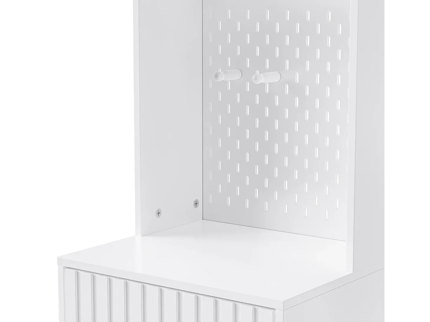 Roupeiro branco com 2 portas, 1 gaveta, 4 ganchos e 1 banco, 100x30x180cm