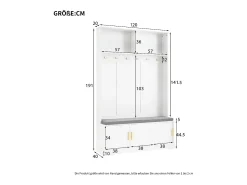 Roupeiro branco com 3 portas, sapateira e 6 ganchos, simples e versátil 120×40×191 cm