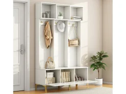 Roupeiro branco com 3 portas e 6 ganchos, pés dourados, 120 x 40 x 191,5 cm