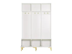 Roupeiro branco com 3 portas e 6 ganchos, pés dourados, 120 x 40 x 191,5 cm